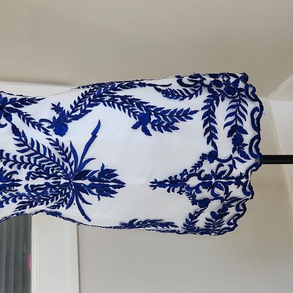 Size 6 Splash Prom white and royal blue lace applique cocktail prom style - Picture 9 of 15